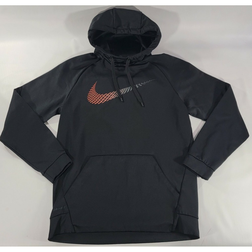NIKE Dri-Fit Athletic Swoosh Hoodie Sweatshirt Pullover Men's Black Sz M EUC